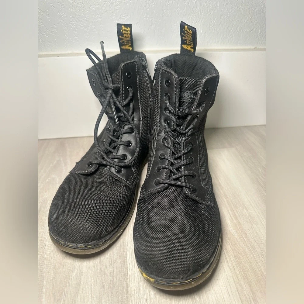 Doc Dr Martens Boots Combs J Combat Lace Up Black Canvas Zip Youth Kids Sz 3